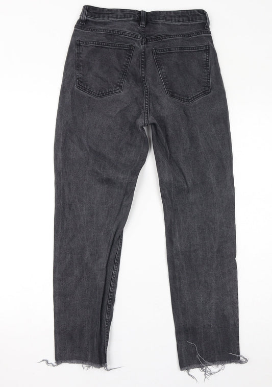 Topshop Womens Black Cotton Mom Jeans Size 26 L32 in Regular Zip - Distressed Hem