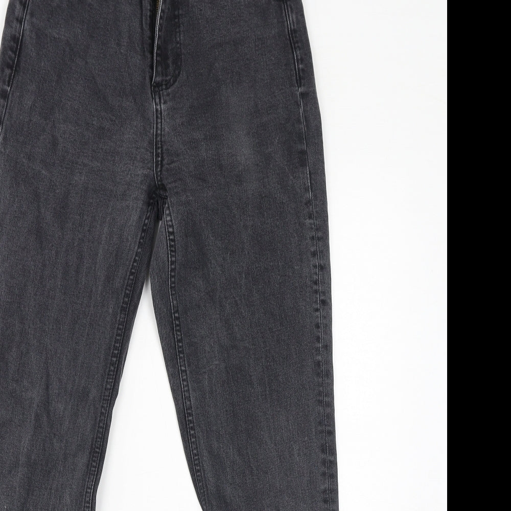 Topshop Womens Black Cotton Mom Jeans Size 26 L32 in Regular Zip - Distressed Hem
