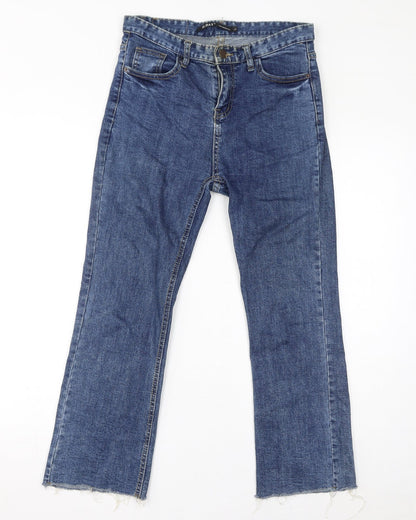 M Day Womens Blue Cotton Straight Jeans Size L L25 in Regular Zip - Distressed Hem
