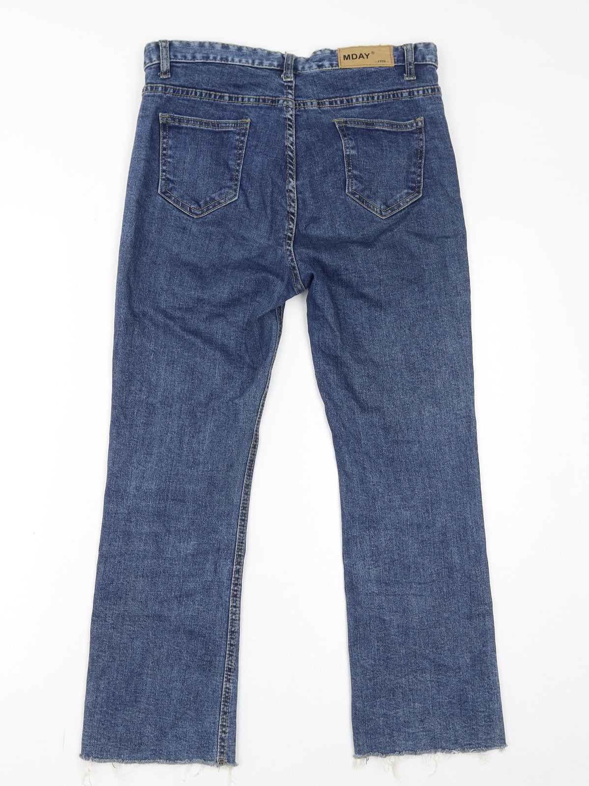 M Day Womens Blue Cotton Straight Jeans Size L L25 in Regular Zip - Distressed Hem