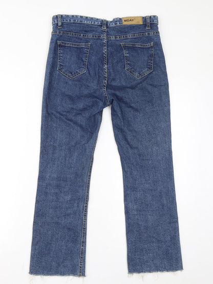 M Day Womens Blue Cotton Straight Jeans Size L L25 in Regular Zip - Distressed Hem