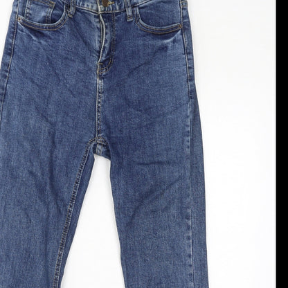 M Day Womens Blue Cotton Straight Jeans Size L L25 in Regular Zip - Distressed Hem