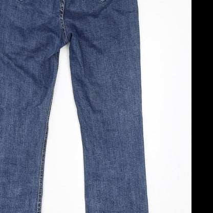 M Day Womens Blue Cotton Straight Jeans Size L L25 in Regular Zip - Distressed Hem
