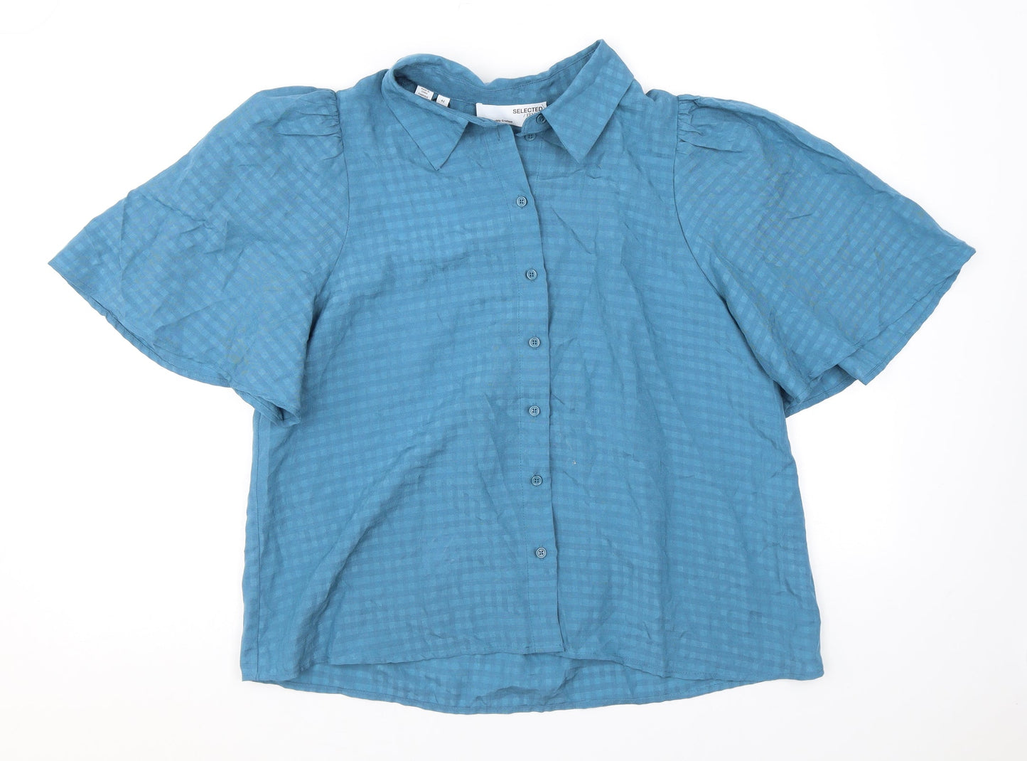 Womens UK Size 14 Selected Femme Blue Basic Button-Up