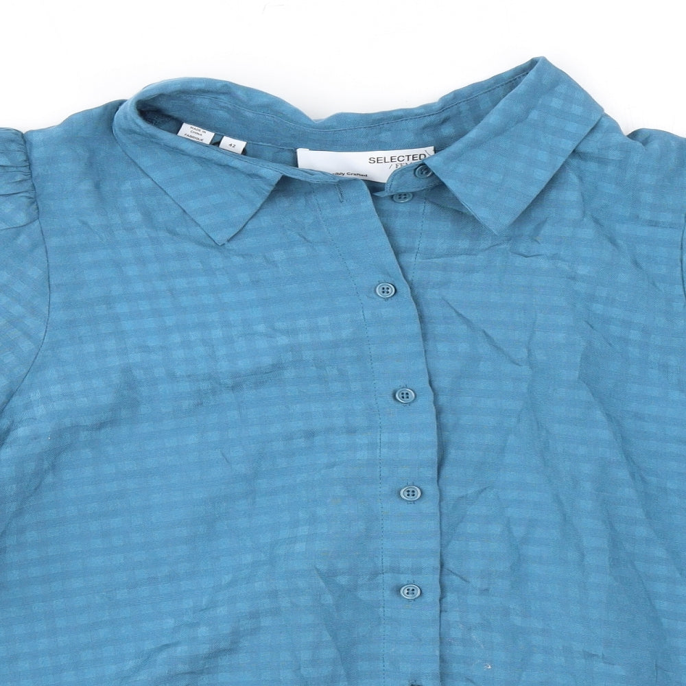 Womens UK Size 14 Selected Femme Blue Basic Button-Up