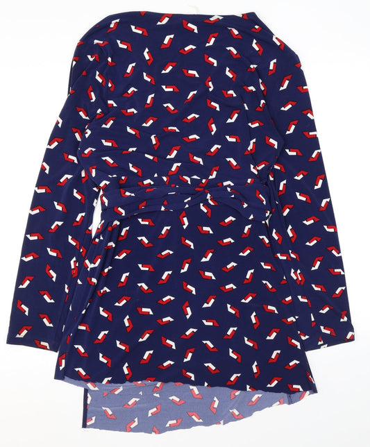 Moda Womens Blue Geometric Polyester Wrap Dress Size XL V-Neck Tie