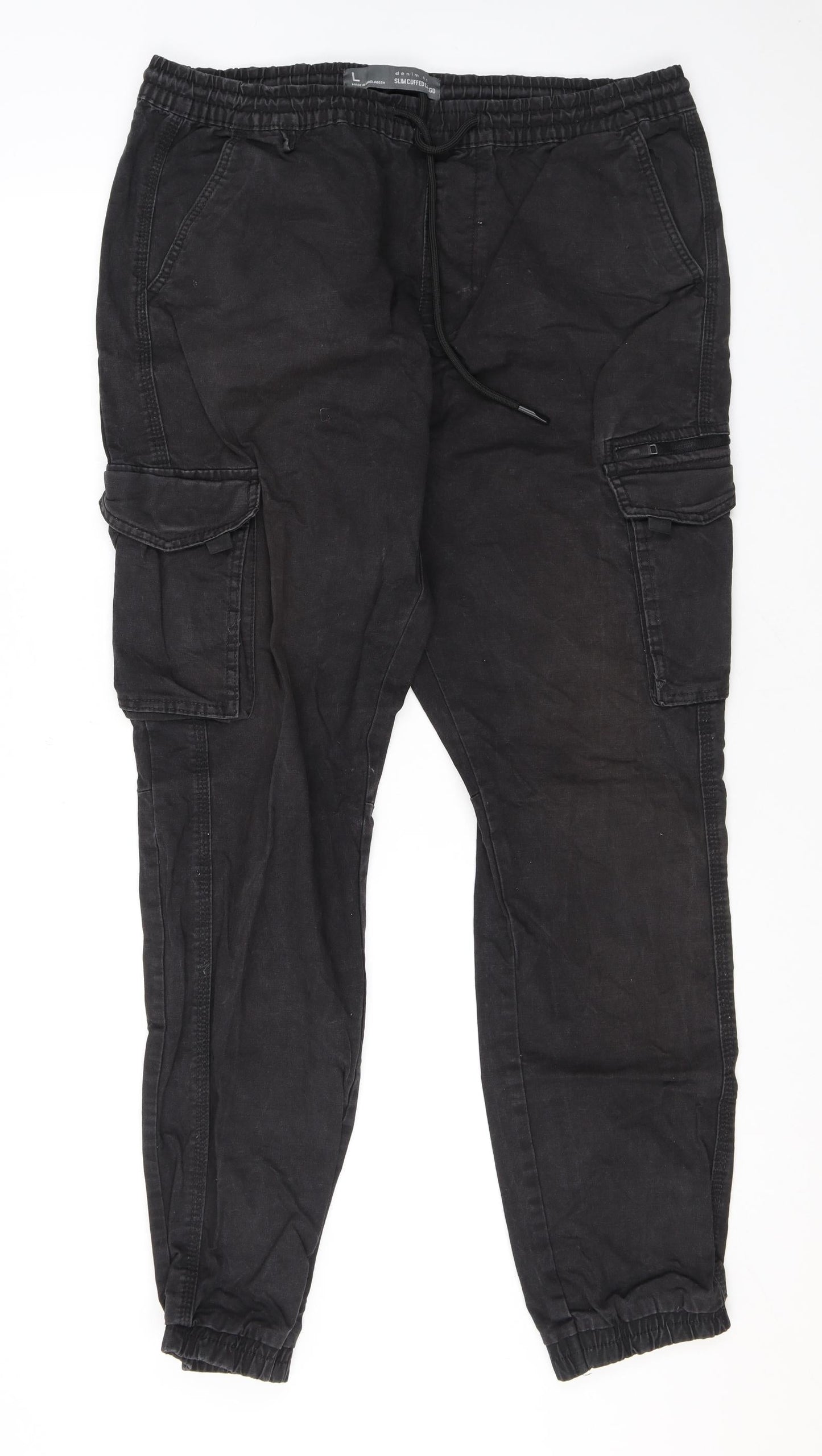 Denim & Co. Mens Grey Cotton Skinny Jeans Size L L30 in Regular Drawstring - Cuffed