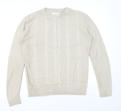 River Island Mens Beige Round Neck Acrylic Pullover Jumper Size XS Long Sleeve