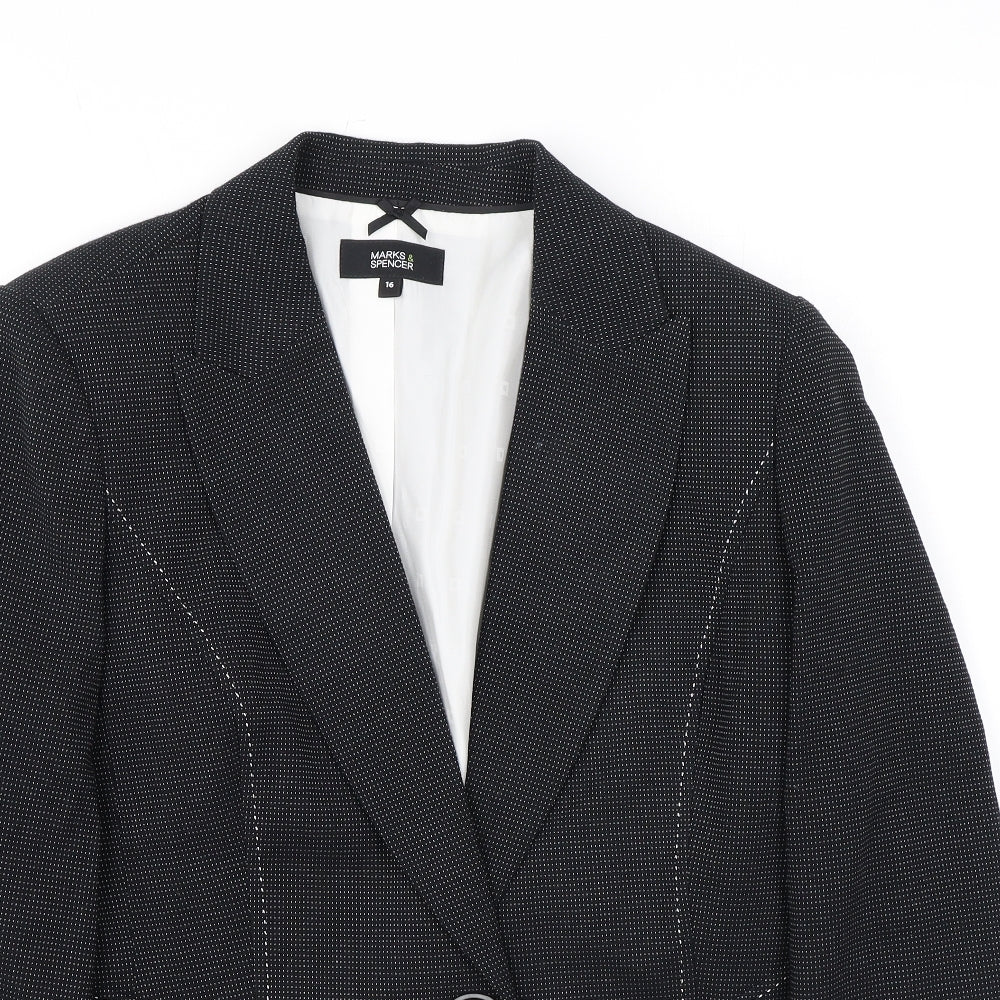 Marks and Spencer Womens Black Polka Dot Polyester Jacket Blazer Size 16