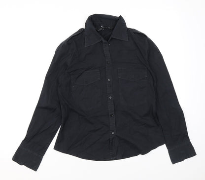 Womens UK Size M Zara Black Basic Button-Up