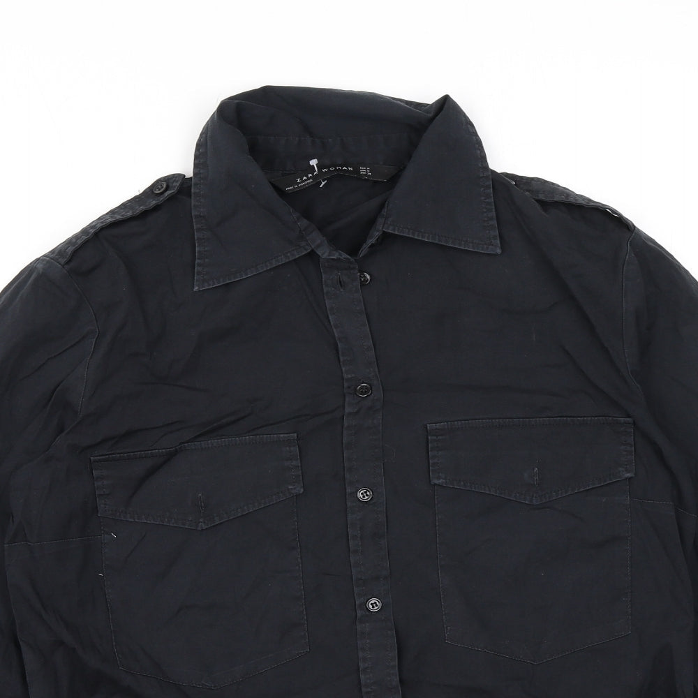 Womens UK Size M Zara Black Basic Button-Up