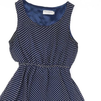 Ravi Famous Womens Blue Polka Dot Polyester A-Line Size S Scoop Neck Tie