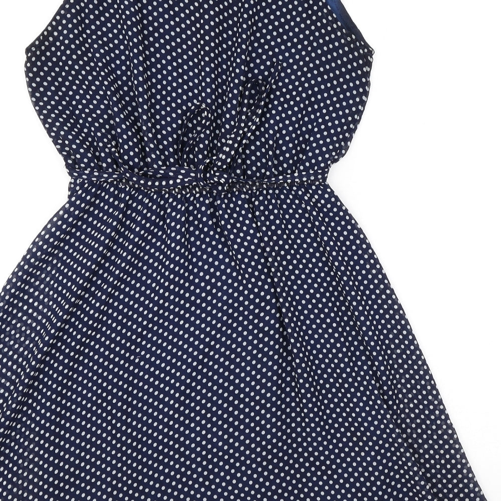 Ravi Famous Womens Blue Polka Dot Polyester A-Line Size S Scoop Neck Tie