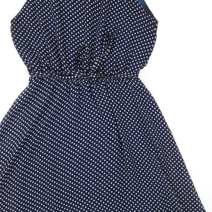 Ravi Famous Womens Blue Polka Dot Polyester A-Line Size S Scoop Neck Tie