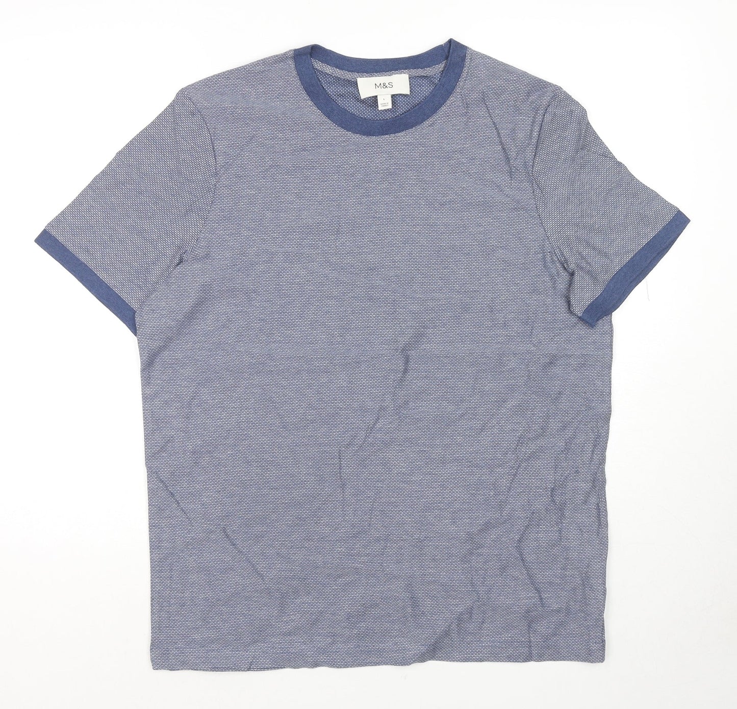 Marks and Spencer Mens Blue Cotton T-Shirt Size L Round Neck