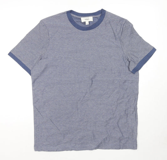 Marks and Spencer Mens Blue Cotton T-Shirt Size L Round Neck