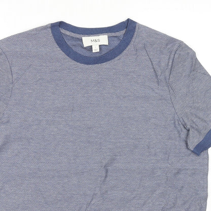 Marks and Spencer Mens Blue Cotton T-Shirt Size L Round Neck