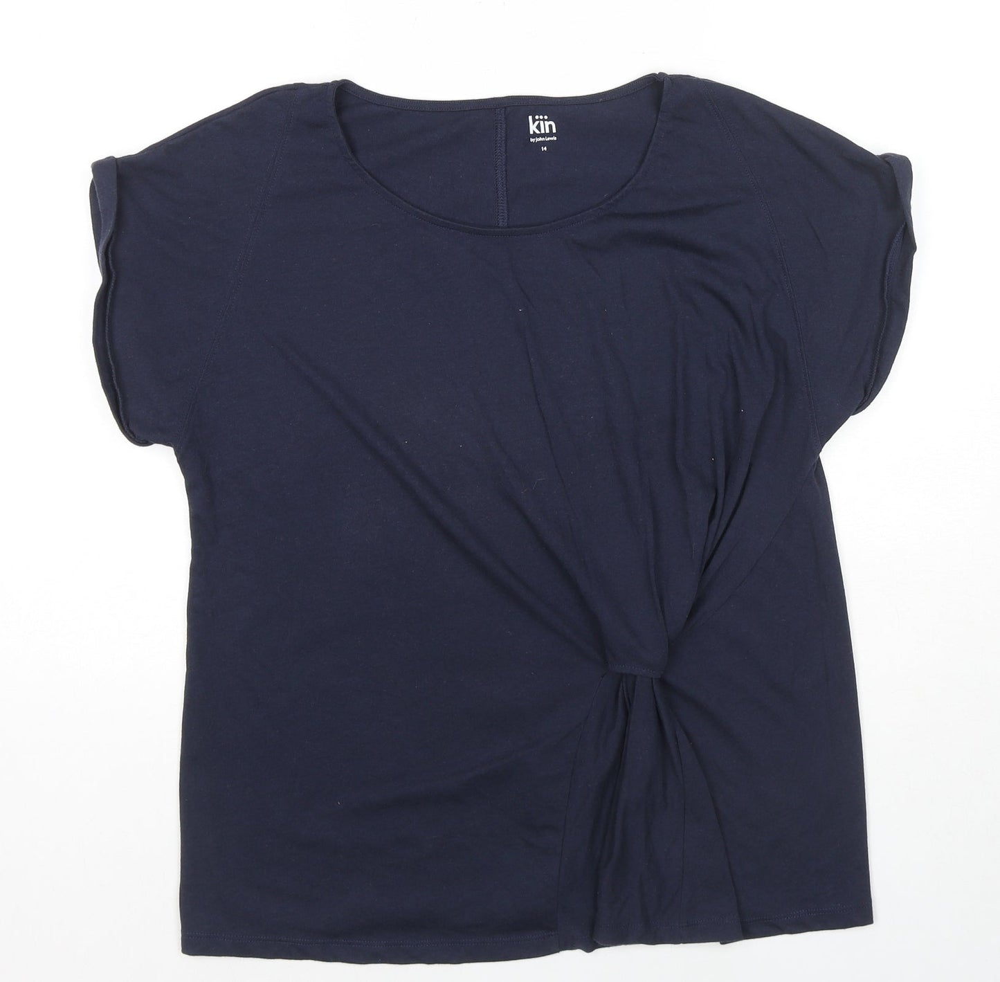 John Lewis Womens Blue Polyester Basic T-Shirt Size 14 Round Neck - Knot Detail