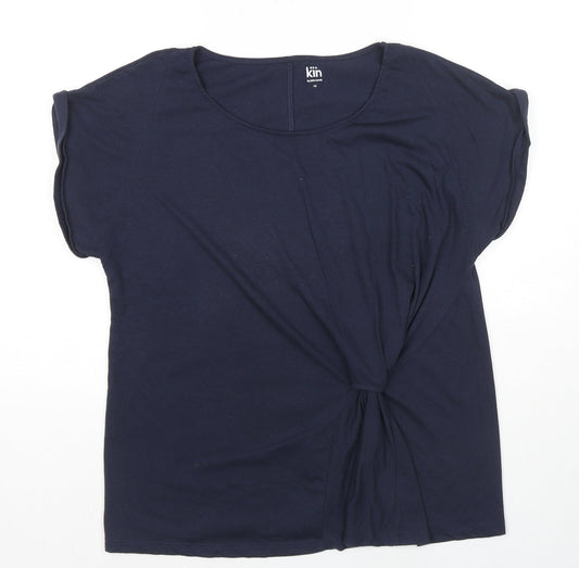 John Lewis Womens Blue Polyester Basic T-Shirt Size 14 Round Neck - Knot Detail