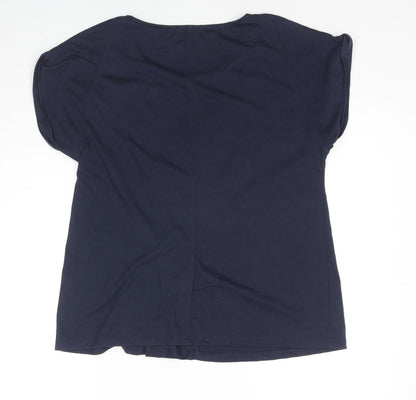 John Lewis Womens Blue Polyester Basic T-Shirt Size 14 Round Neck - Knot Detail