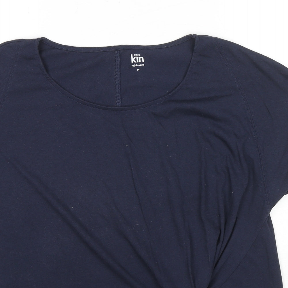 John Lewis Womens Blue Polyester Basic T-Shirt Size 14 Round Neck - Knot Detail