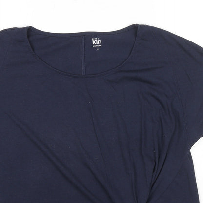 John Lewis Womens Blue Polyester Basic T-Shirt Size 14 Round Neck - Knot Detail