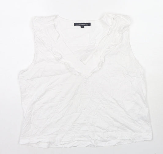 French Connection Womens White Cotton Basic Tank Size L V-Neck - Ruffle Detail