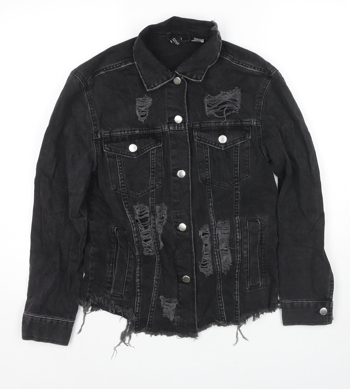 Divided by H&M Womens Black Jacket Size 4 Button - Distressed