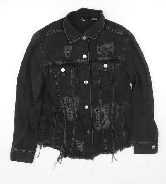 Divided by H&M Womens Black Jacket Size 4 Button - Distressed
