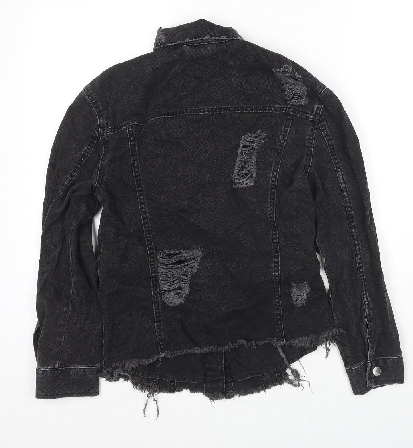 Divided by H&M Womens Black Jacket Size 4 Button - Distressed