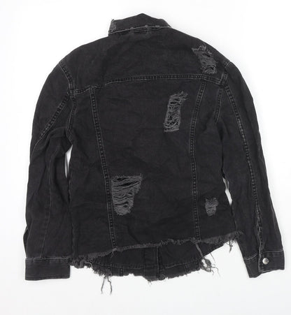 Divided by H&M Womens Black Jacket Size 4 Button - Distressed