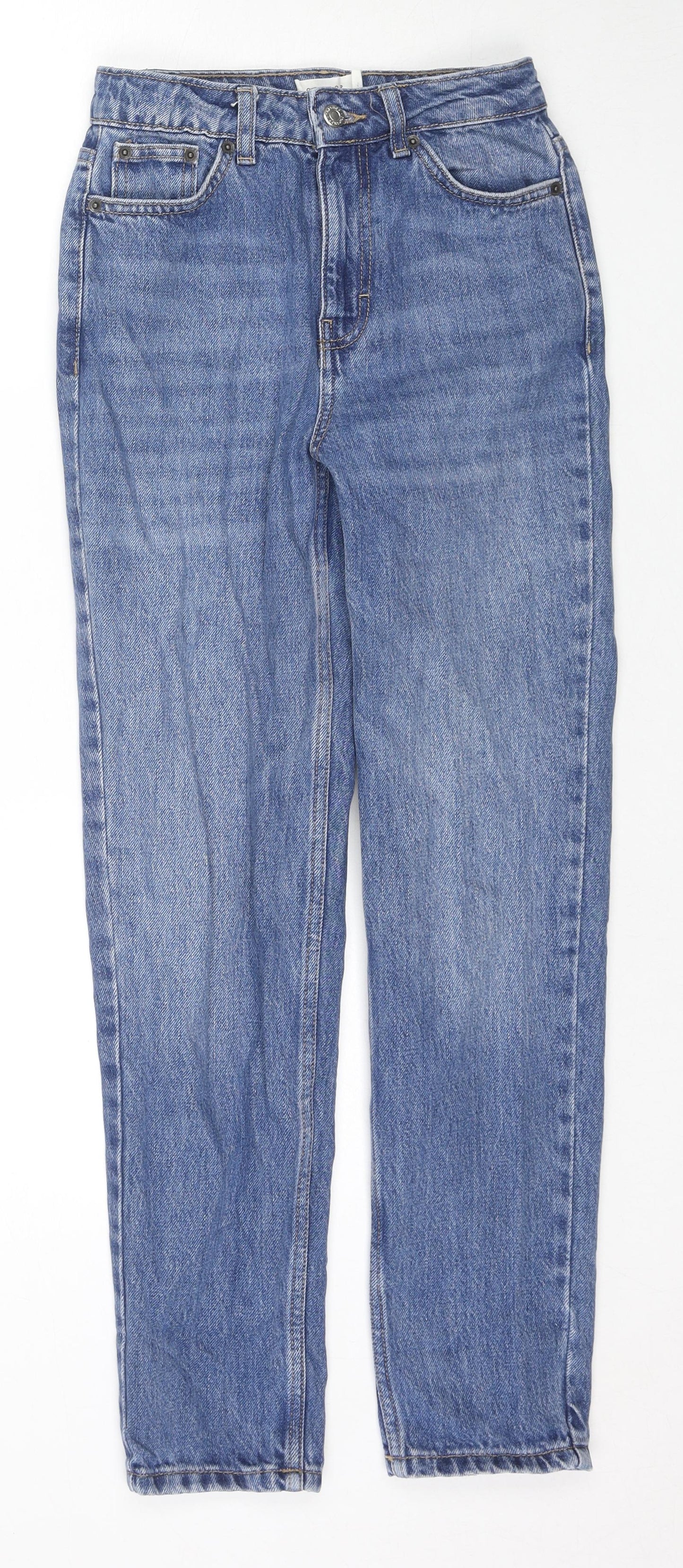 Topshop Womens Blue Cotton Straight Jeans Size 24 in L30 in Regular Zip