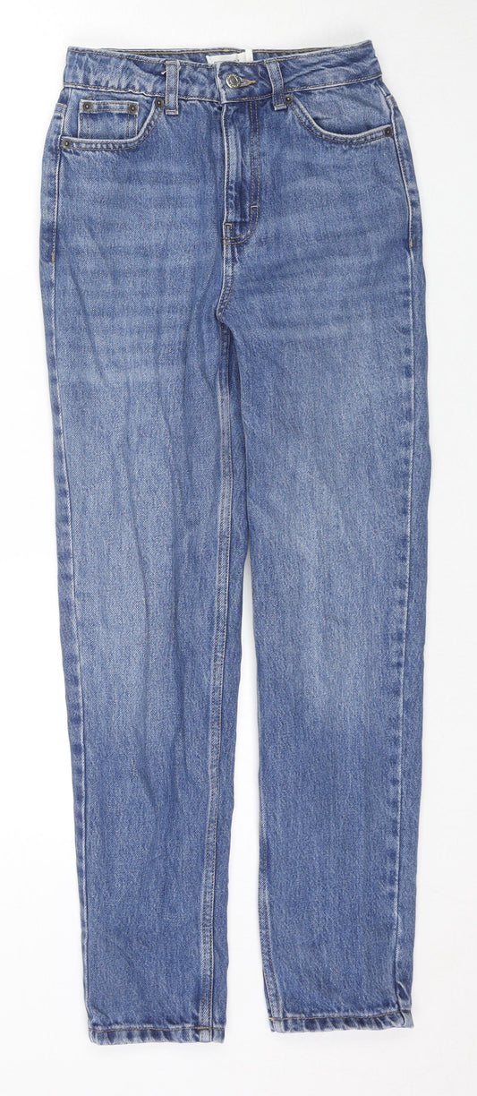 Topshop Womens Blue Cotton Straight Jeans Size 24 in L30 in Regular Zip