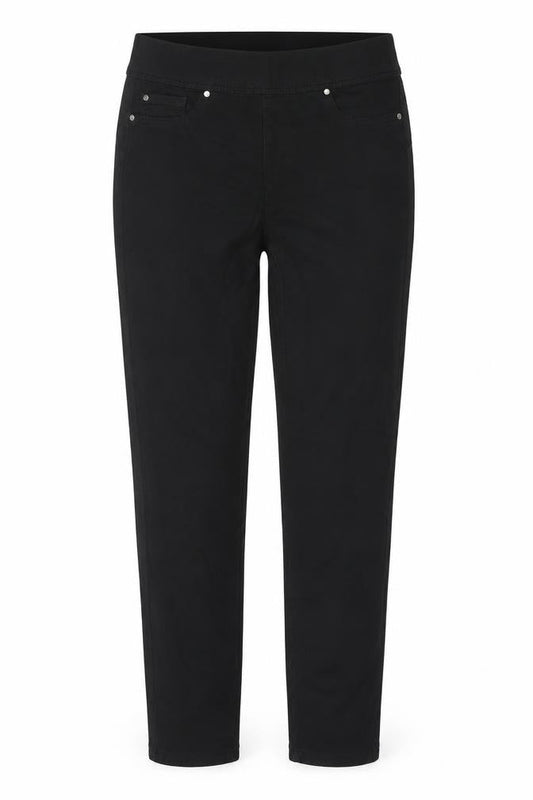Front view of Denim & Co. women’s black cotton jegging jeans, size UK 6, 30-inch leg regular