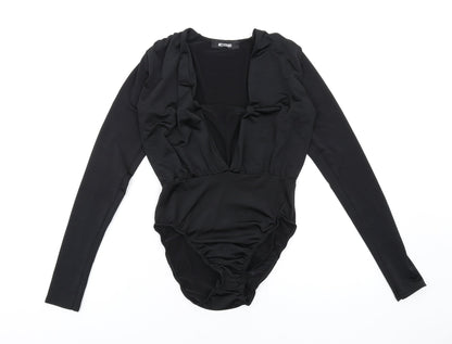 Missguided Womens Black Polyester Bodysuit One-Piece Size 6 Snap