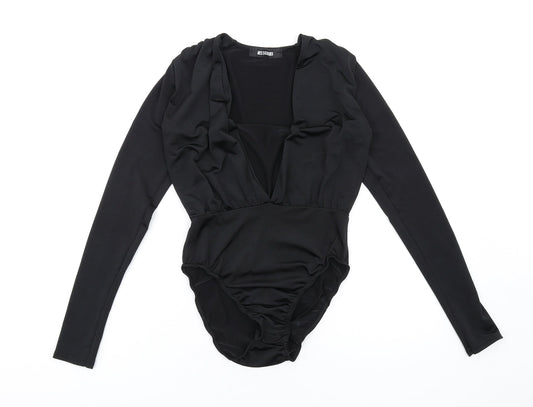 Missguided Womens Black Polyester Bodysuit One-Piece Size 6 Snap
