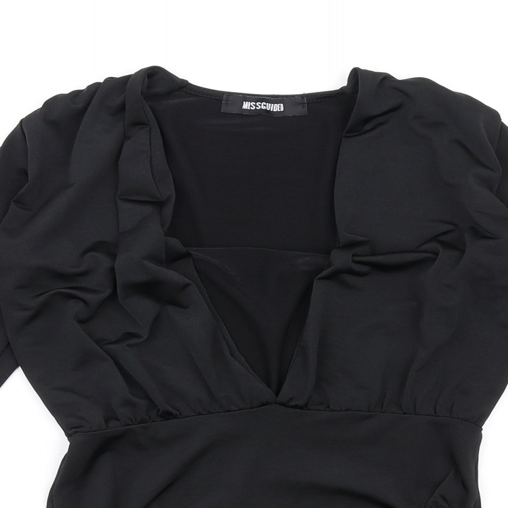 Missguided Womens Black Polyester Bodysuit One-Piece Size 6 Snap