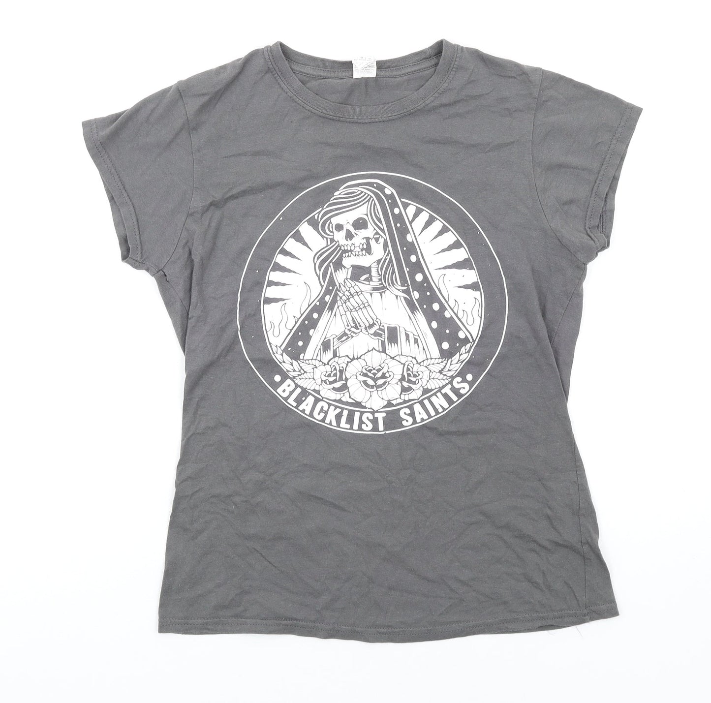 Blacklist Saints Womens Grey Cotton Basic T-Shirt Size M Round Neck