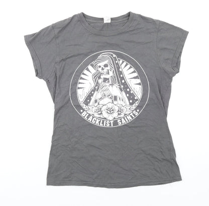 Blacklist Saints Womens Grey Cotton Basic T-Shirt Size M Round Neck