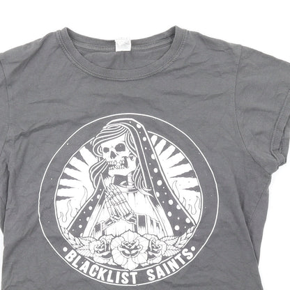 Blacklist Saints Womens Grey Cotton Basic T-Shirt Size M Round Neck