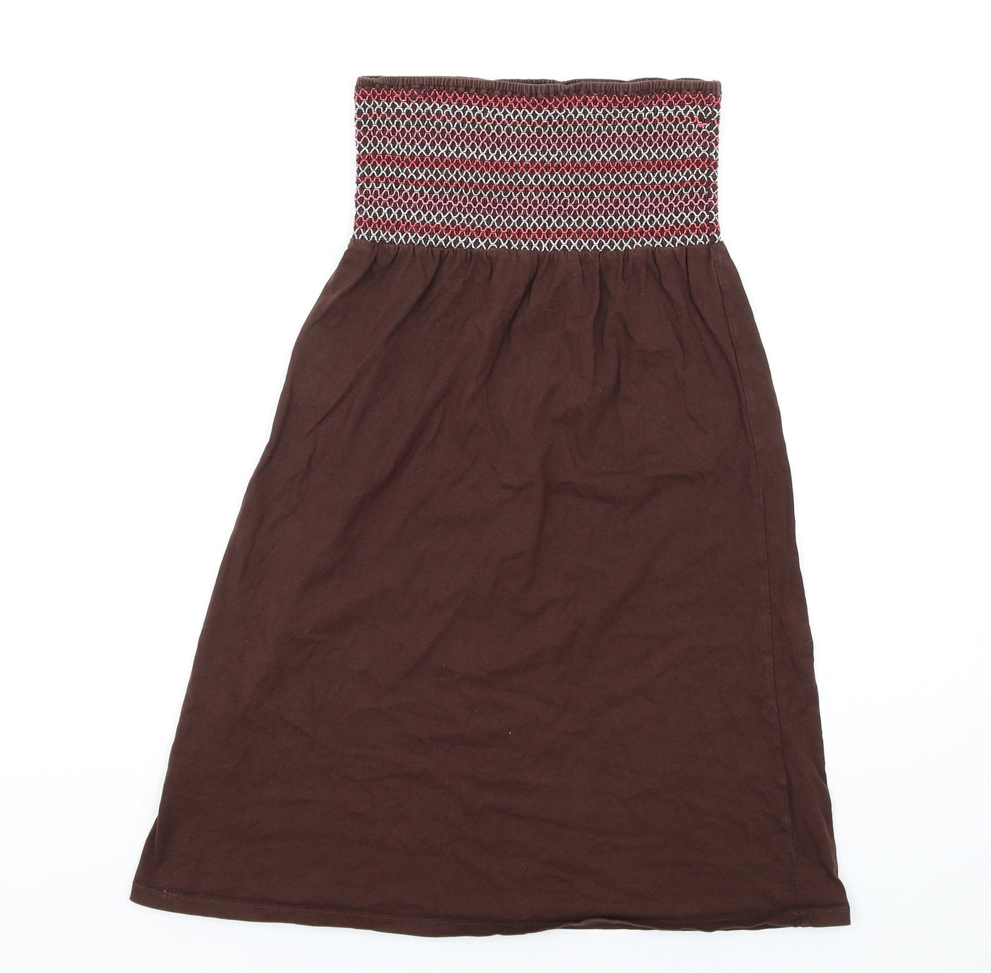 Accessorize Womens Brown Cotton A-Line Size S Square Neck Pullover