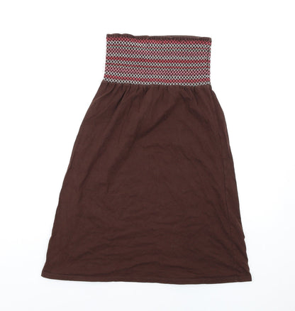 Accessorize Womens Brown Cotton A-Line Size S Square Neck Pullover