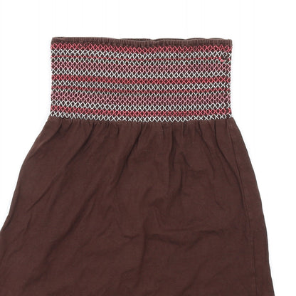 Accessorize Womens Brown Cotton A-Line Size S Square Neck Pullover