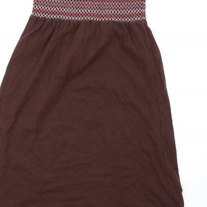 Accessorize Womens Brown Cotton A-Line Size S Square Neck Pullover