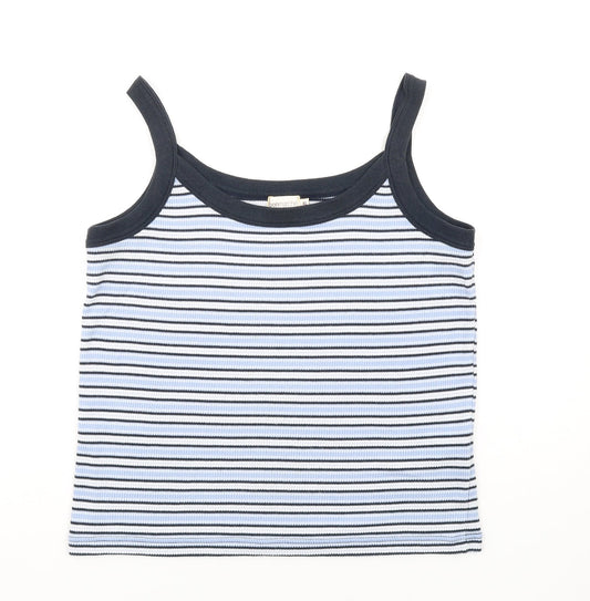 Bonmarché Womens Blue Striped Polyester Basic Tank Size XL Round Neck