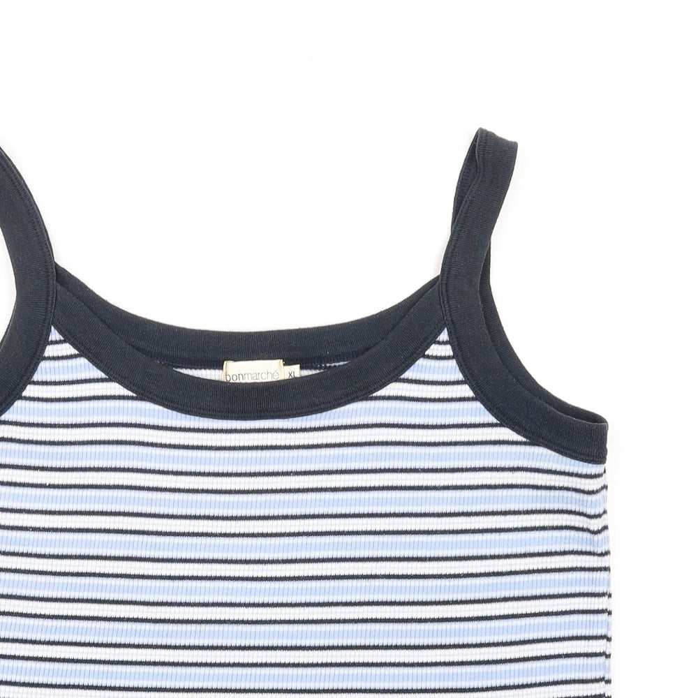 Bonmarché Womens Blue Striped Polyester Basic Tank Size XL Round Neck