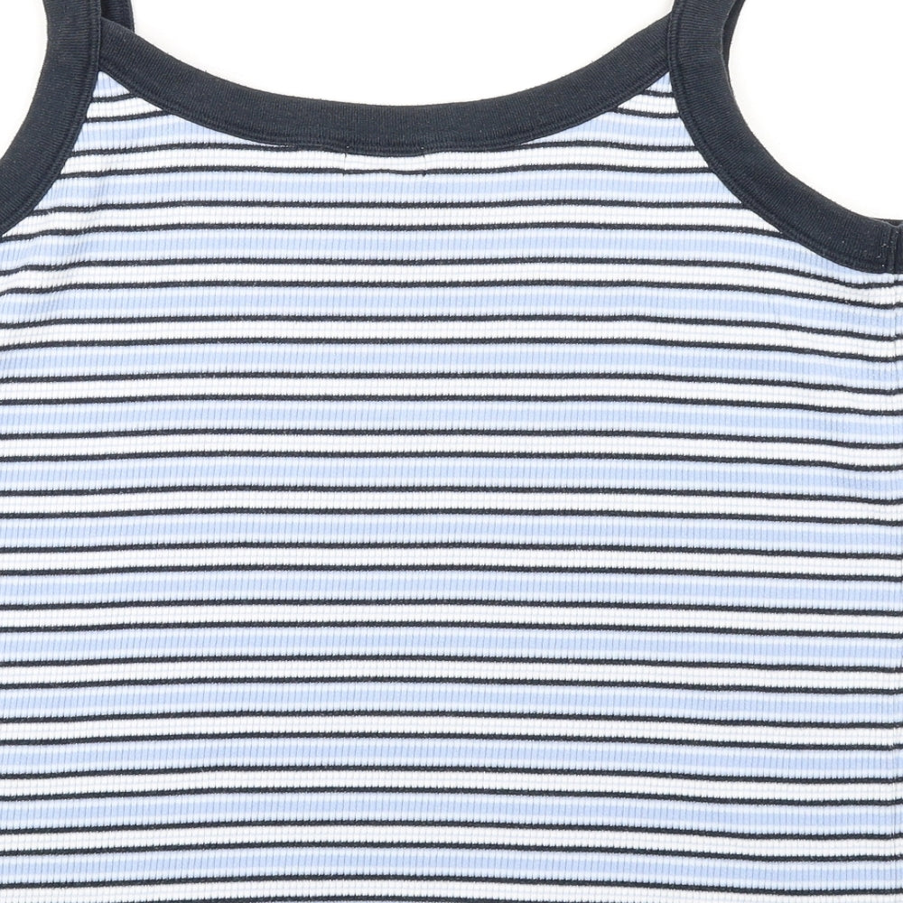 Bonmarché Womens Blue Striped Polyester Basic Tank Size XL Round Neck