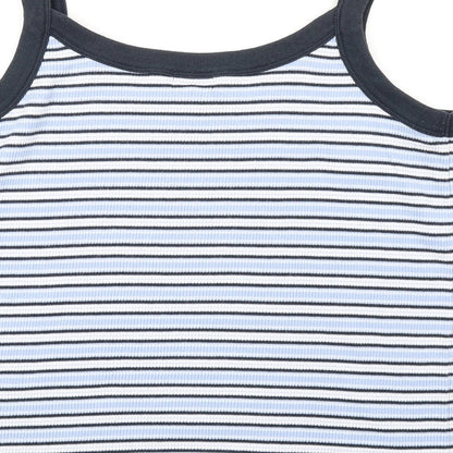 Bonmarché Womens Blue Striped Polyester Basic Tank Size XL Round Neck