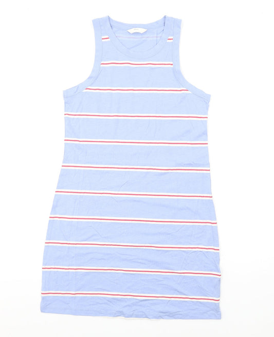Marks and Spencer Womens Blue Striped Cotton Tank Dress Size M Round Neck Pullover