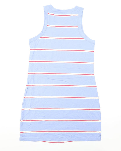 Marks and Spencer Womens Blue Striped Cotton Tank Dress Size M Round Neck Pullover
